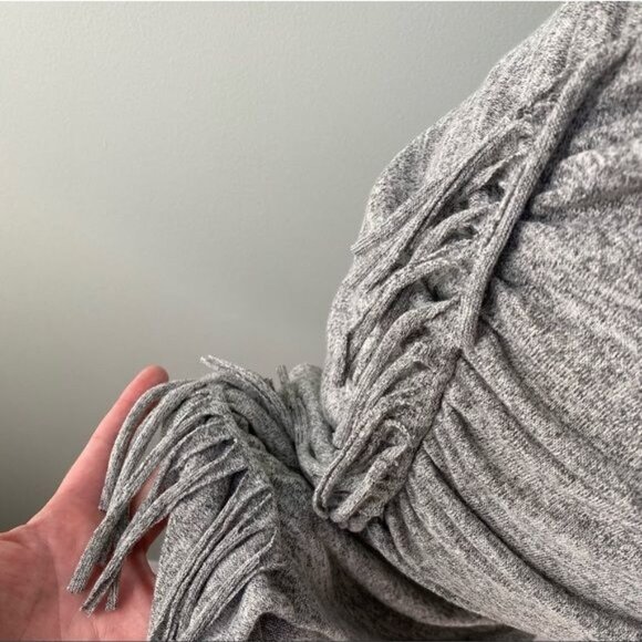Express Fringe Ruched Racerback Heathered Gray Dress - Picture 6 of 12
